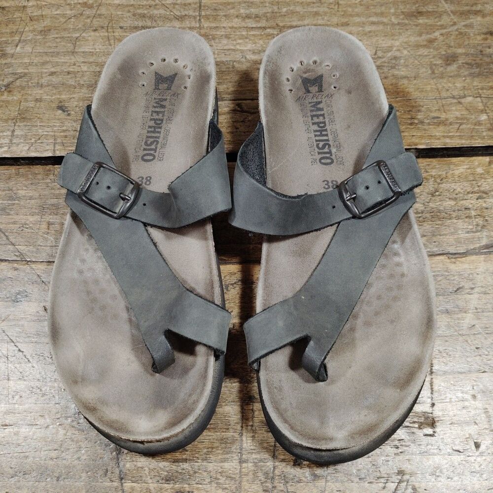 Mephisto Sandals Women's Sz 38EU 7.5M Shoes Gray Leather Nubuck Slip On